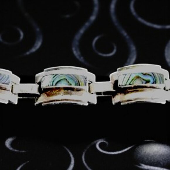 Vintage Taxco Mexico Sterling & Abalone Clasp Bracelet Signed - Picture 3 of 8